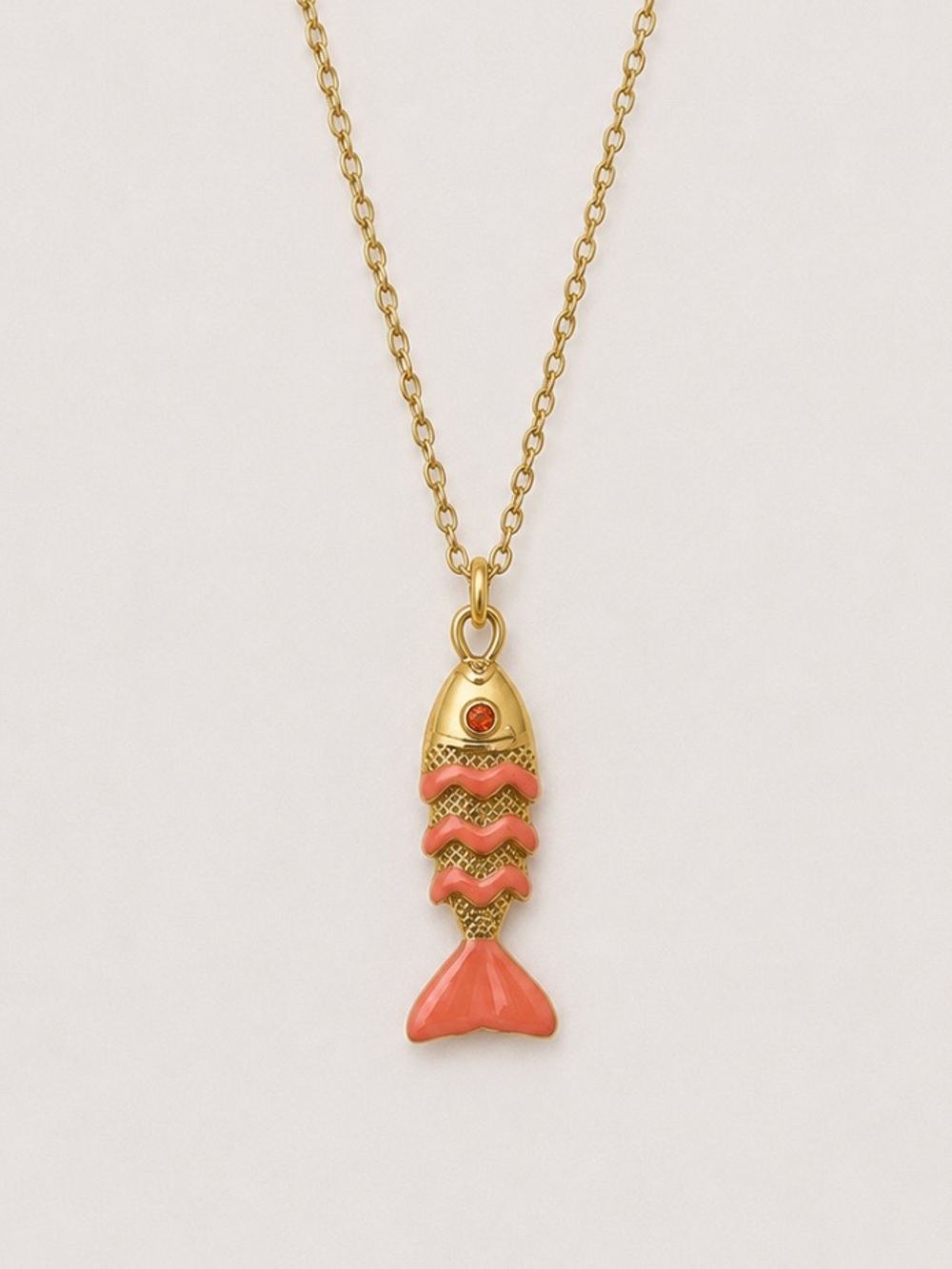 New! Coastal Preppy Coral Gold Fish Necklace NWOT 1050